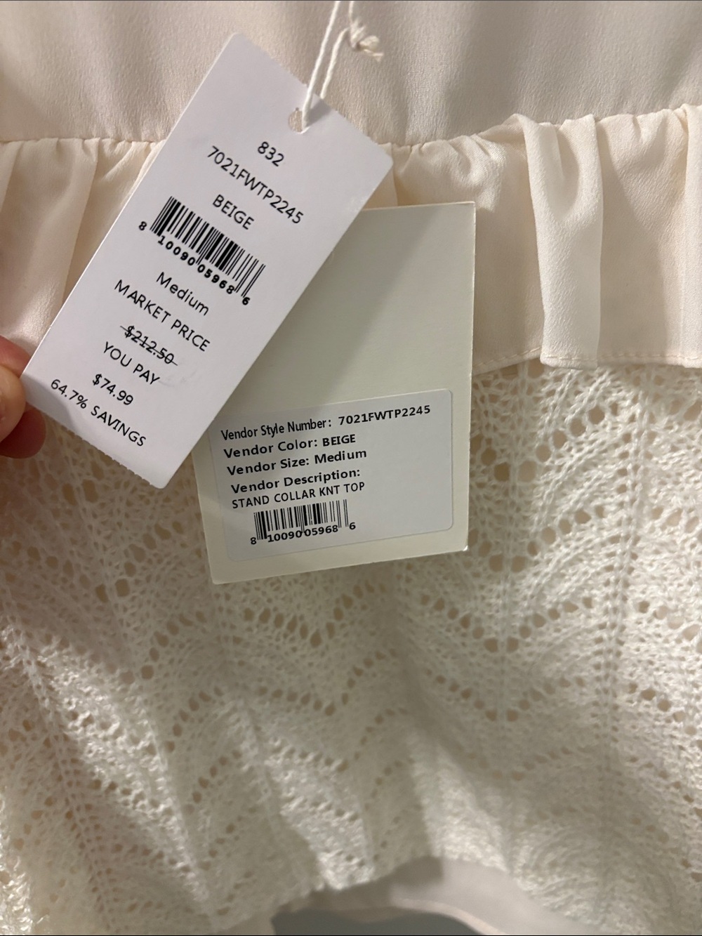 70/21 Cream Ruffle Knit-Front Top - Picture 3 of 8